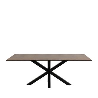 DRAWER Mesa de comedor para 8 personas de cer&aacute;mica y metal - Casta&ntilde;o