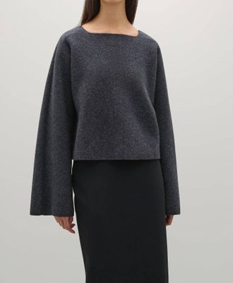 A.Emery Greta Crop Knit Sweater In Charcoal Melange