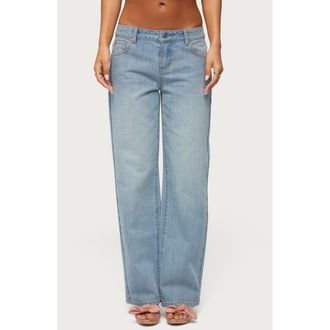 Edikted Cresida Low Rise Straight Leg Jeans in Light-Blue-Washed at Nordstrom, Size X-Small