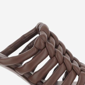 Tod's Womens Woven Leather Sandals With Medium Heel Brown Calfskin