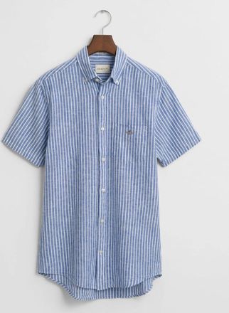 GANT Mens GANT Regular Cotton Linen Short Sleeve Shirt, Rich Blue - Size: 42/Regular