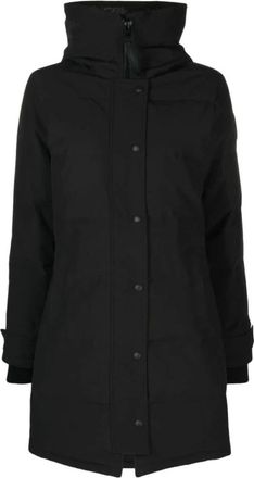 Canada Goose Jassen, Dames, Zwart, M, Katoen, Zwarte Donsveren Gevoerde Hoodie Jas