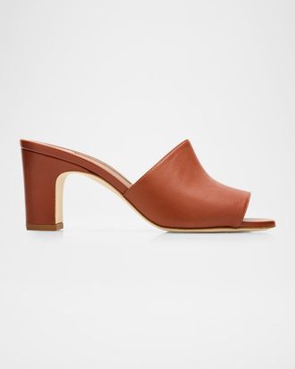 Manolo Blahnik 70mm Rapallabar Leather Mules