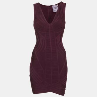 H&eacute;rve L&eacute;ger Purple Knit Bandage Zip Up Mini Dress