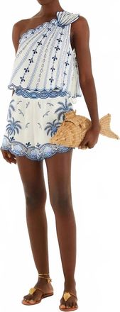 Farm Rio Coast Stars Embroidery Shorts In Blue
