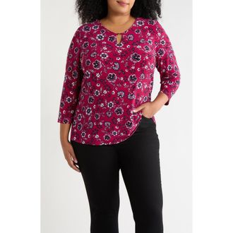 Jones New York V-Neck Knit Top in Berry Red Multi at Nordstrom, Size 1X