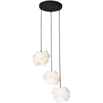 QAZQA Lampada a sospensione cloth - Moderno - Tessuto,Acciaio - Bianco/Nero - Tondo Max. 3 x Watt - Qazqa