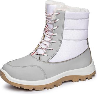 Generic Womens 2025 Winter Snow Boots Ankle-Length Faux Fur Lined Booties Waterproof Synthetic Leather Slip-On Casual Outdoor Shoes(White,6.5 UK)
