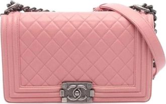 Chanel Pre-owned Boy Chanel A67086 Schoudertas - Dames - Vintage Schoudertas - Roze - ONE Size - Leer - Vintage