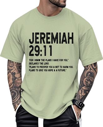 Generic Mens Christian T Shirts Religious Cross Printed T-Shirts JEREMIAN 29:11 Short Sleeve Tops Cotton Tees Oversized Clothes Work