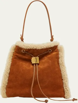 Balmain Pulse Shearling-Trim Suede Backpack