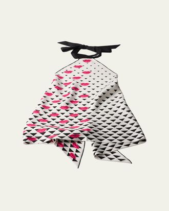 Prada Lips-Print Backless Silk Twill Halter Top