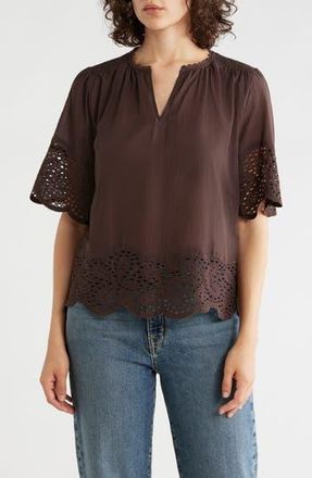 T Tahari Embroidered Cotton Top in Cocoa Bean at Nordstrom Rack, Size X-Small
