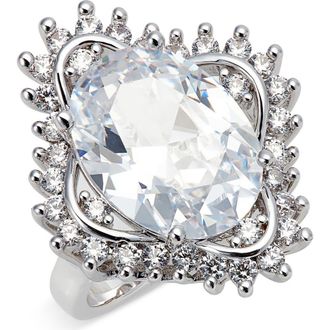 Nordstrom Cubic Zirconia Cocktail Ring in Clear- Silver at Nordstrom Rack, Size 9