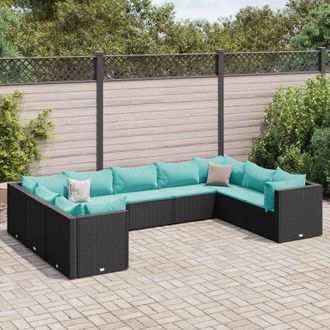 vidaXL Set De Muebles De Jard&iacute;n 9 Pzas Y Cojines Rat&aacute;n Sint&eacute;tico Negro Vidaxl