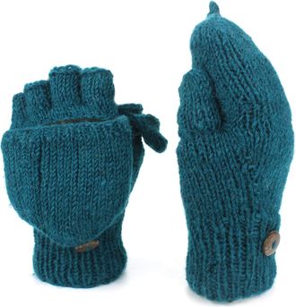 Loud Elephant Wool knit Fingerless Shooter gloves with fleece lining - Plain (Teal)