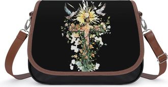 Generic Crossed Birds Flower Crossbody Bags for Women Fashion Leather Shoulder Handbags With Adjustable Strap