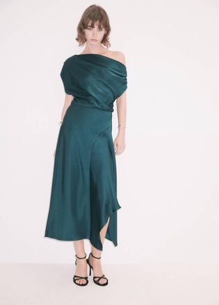 Mango Abito satinato asimmetrico verde - Donna - S - MANGO