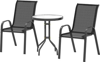 OUTSUNNY Set Da Esterno 3 Pezzi Con 2 Sedie Da Giardino E Tavolino Rotondo Nero