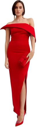 Roland Mouret Asymmetrische Maxi Jurk - Dames - Feestkleedjes - Rood - M - Wol - Kleedjes