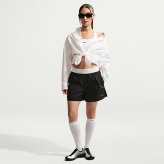 Nike Womens Nike Sportswear Chill Poplin Loose Mid-Rise Shorts in Black | II4438-010
