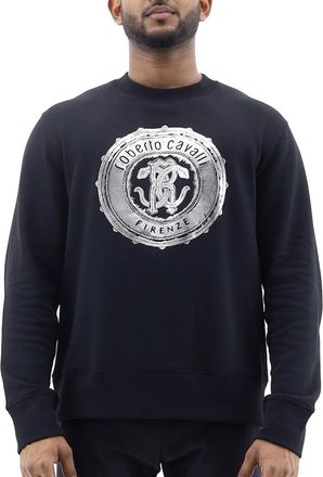Roberto Cavalli Mens Black Foil Logo Print Sweatshirt, Size X-Large