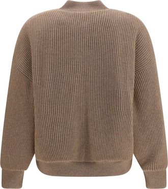 Brunello Cucinelli Womens Ribbed Cashmere Bomber Brown Kashmir-Capra Hircus Knitwear Kashmir/capra Sweater