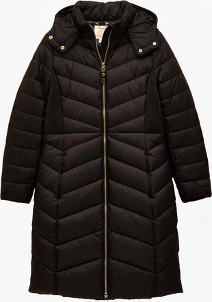Joules Pembury Womens Showerproof Longline Padded Coat With Hood Black - Size 8 UK