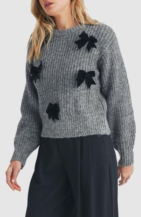 Lush Velvet Bow Embellished Sweater in Charcoal at Nordstrom Rack, Size Medium