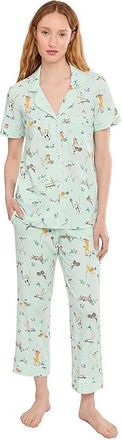 Bedhead Pajamas Short Sleeve Cropped Cotton Knit Pajama Set Womens Pajama Sets Lawn Games : LG (US 12-14), Cotton/Down/Elastane