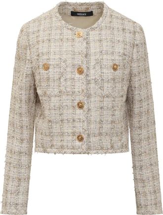 Versace Tweed Cardigan Jas - Dames - Blazers - Wit - XL - Tweed - Jassen