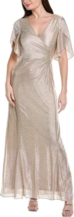 Adrianna Papell Metallic Flutter Knit Gown