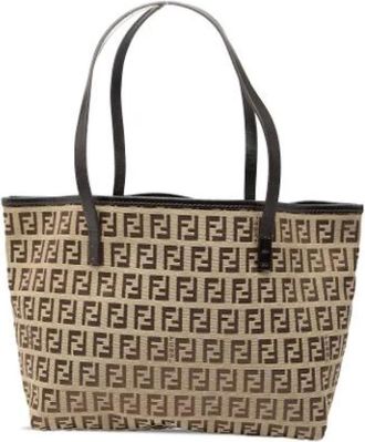 Fendi Pre-owned Tote Bags, female, Beige, Size: ONE SIZE Pre-owned Canvas Tote