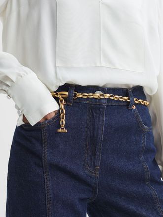Reiss Gold Oval Metal Chain Belt, M & L
