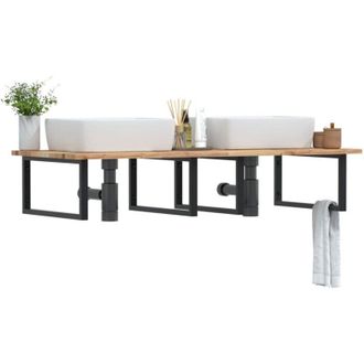 vidaXL Vidaxl - Estante De Lavabo De Pared Acero Y Madera Maciza De Acacia