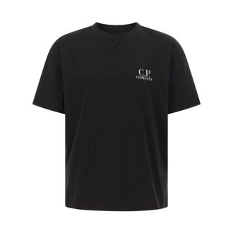 C.P. Company T-Shirts, male, Black, Size: 2XL Logo Cotton T-Shirt
