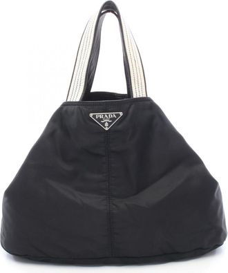 Prada Black Nylon Leather Handbag Tote Bag (Pre-Owned)