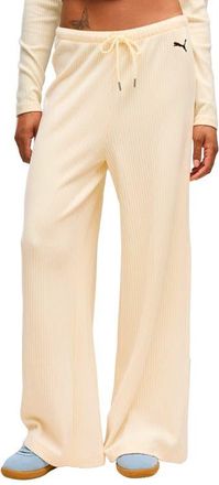Puma ESS Ribbed Wide Leg Pants in Buttercream Heather at Nordstrom, Size X-Small