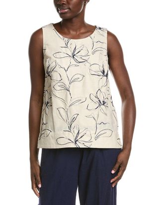 Anne Klein Tall Hem Embroidered Linen-Blend Top