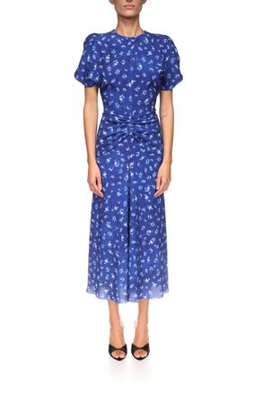 Victoria Beckham Bela Midi Dress In Cyanotype Flower Indigo
