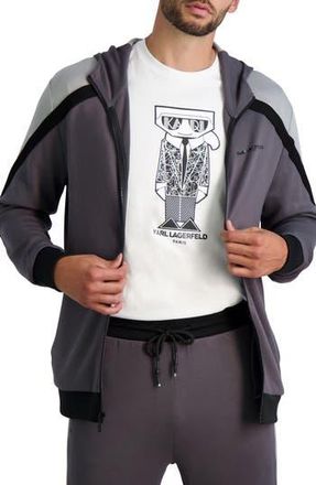Karl Lagerfeld Kidult Colorblock Zip Hoodie in Grey at Nordstrom Rack, Size X-Large