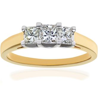 Diamant L'éternel 18kt geelgouden 3/4 karaat gecertificeerde J/I Princess Cut Diamond Trioligy-ring