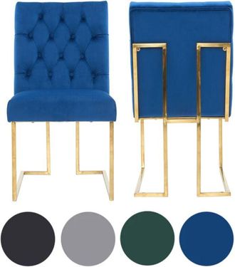 Life Interiors Set of 2 Black Siena Luxury Tufted Velvet Dining Chairs with Gold Frame & Legs - Modern Upholstered Accent Chair