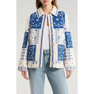 Avec Les Filles Patchwork Bandana Print Quilted Jacket in White-Blue at Nordstrom, Size Xx-Small