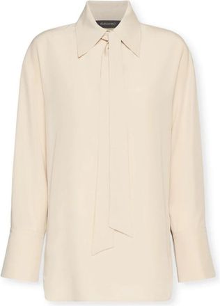 Elena Miro Linnenmix Blouse met Strikceintuur - Dames - Blouses - Beige - XL - Linnen - Overhemden