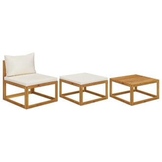 Berkfield Home 3 Piece Garden Lounge Set with Cushions Solid Wood Acacia in Beige
