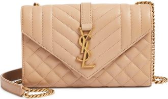 Saint Laurent Small Envelope Chain Strap Leather Shoulder Bag in Dark Toffee at Nordstrom