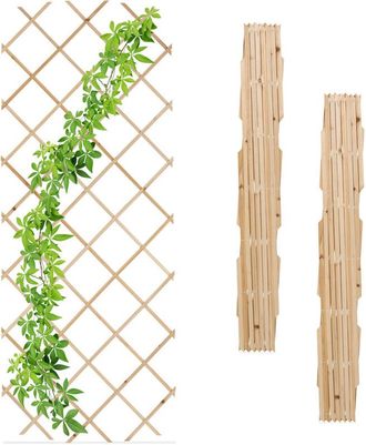 Relaxdays Relaxdays - 3x Garden Trellis, Climbing Plants Support, Balcony & Terrace, Extendable, Wooden Wall Frame, Flamed Natural