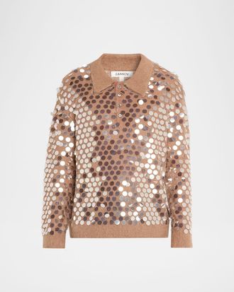 Zankov Mens Sequined Mohair-Blend Polo Sweater