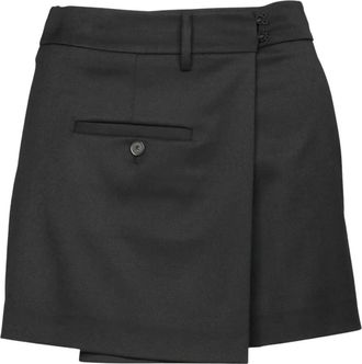 Erika Cavallini Semi Couture Wool Gabardine Shorts met Voorpaneeldetail - Dames - Bermuda - Zwart - XS - Korte Broeken